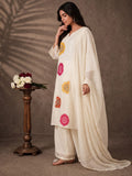 Embroidered A-Line Kurta With Multicolor Floral Motifs.