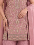 Pink Embroidered Kurta Set Featuring Zari And Sequin Work With A Matching Flared Palazzo And Embellished Dupatta