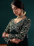 Varanga Women Green Anarkali Kurta Paired With Tonal Dupatta