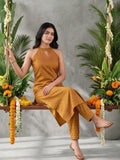 Textured Copper Kurta Set With Duaptta
