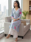 Women Floral Printed Straight Kurta With Lace Detail