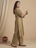 Varanga Women Kurta Set With Intricate Lace Detailing And Solid Ankle-Length Trousers, And  Printed Dupatta.