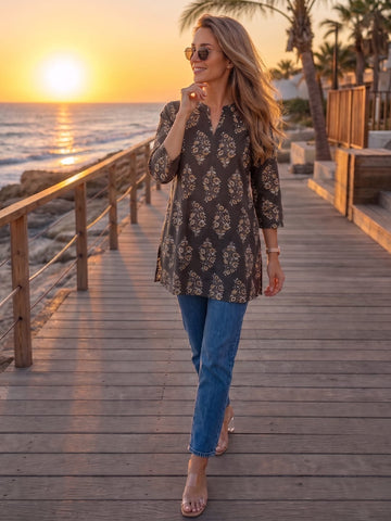 Women's Ethnic Block-Print Short Top