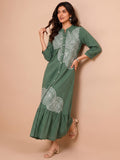 Green Embroidered Dress Featuring Bold Spiral Thread Work