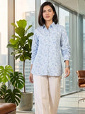 Blue Coloured Slim Collar Long Sleeves Floral Shirt