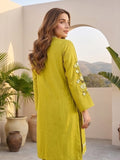 Kurta Set With 3D Work On The Sleeves Paired With Solid Trousers And Dupatta.