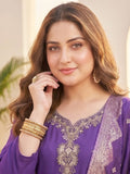 Kurta Set with solid ankle-length trousers, and a brocade dupatta