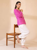 Fuchsia Chevron-Print One-Shoulder Top