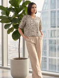 Beige Coloured Short Sleeves Shirt Collar Top