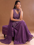 Purple Embroidered Kurta Set Featuring Zari And Sequin Work With A Matching Flared Palazzo And Embellished Dupatta
