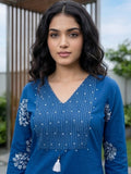 Ethnic Blue and White Printed Straight Kurta