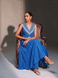 Royal Blue Embroidered Georgette Anarkali Kurta With Trousers (Set Of 2)