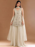 Women's Beads Embroidered Shimmer Short Kurta With Palazzo And Dupatta