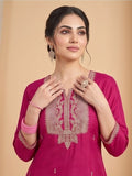 Kurta Adorned With Thread Embroidery, Teamed With Trousers And Paired With Dupatta With And Lace Detailing