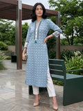 Blue Breeze Block-Print pure cotton Kurta