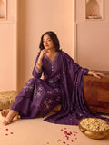 Purple Embroidered Kurta Set With Dupatta