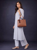 Women Blue Striped Shirt Collar Kurta Set