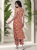 Varanga Women Red Ikat Printed Straight Kurta With Palazzo