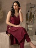 Maroon Cocktail Kurta Set With Mirror Embellishment