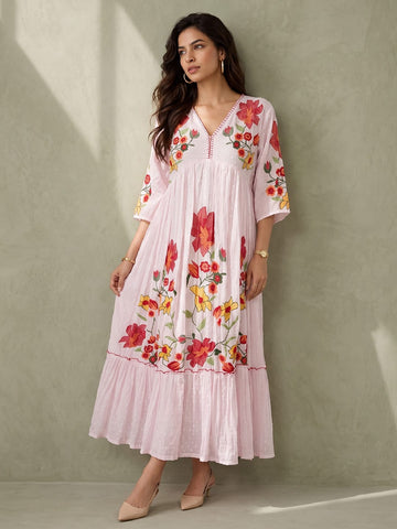 Varanga womens Floral Embroidered A-Line Maxi Dress