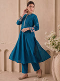 The Teal Blossom Zari Embroidred Women'S Kurta Set