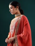 Varanga Women Rust Zari And Sequins Embroidred Anarakli Kurta With Bottom And Dupatta