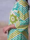 Cotton Striped Printed A-Line Kurta With Solid Trouser