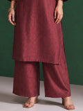 Womens Maroon Mirror-Work Silk Kurta Set