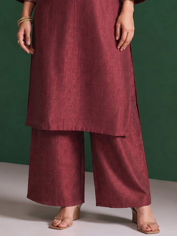 Womens Maroon Mirror-Work Silk Kurta Set