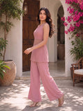 Festive Gold-Speckled Fit & Flare Kurta And Wide-Leg Trouser Set
