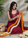 Varanga Women Maroon Round Neck, Spaghetti Strap Style Straight Kurta Paired With Tonal Bottom And Dupatta