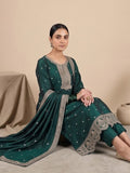 Graceful Green 3-Piece Set And An Elegant Embroidered Dupatta.