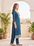Kurta With Intricate Zari-Embroidered Yoke With Ankle-Length Solid Trousers And A Matching Zari-Accented Dupatta