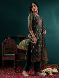 varanga-green-printed-round-neck-with-slit-three-quarter-sleeves-straight-kurta-paired-with-contrast-bottom-and-dupatta