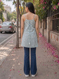 Women's Cotton Block Print Sleeveless Short Top With Lace-Up Back
