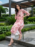 Varanga Women Grey Floral Printed Wit V-Neck And Three Quater Sleeve Straight Kurta