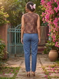 Varanga Women's Rust & brown Paisley Print V-Neck Sleeveless Short top