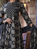 Varanga Women Black Mandarin Collar Embellished Yoke Three-Quarter Sleeves Paired With Printed Bottom And Dupatta