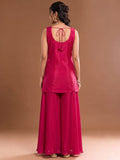 Rani Pink Embroidered Kurta Set Featuring Zari And Sequin Work With Flared Palazzo And Embellished Dupatta