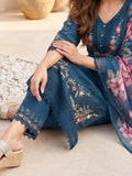 Varanga Women Floral Heavy Thread Embroidered Schffili Hem Kurta With Trouser & Dupatta