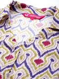 Varanga Women Off White Ikat Printed Shirt Collar Straight Kurta  Paired With Violet Solid Bottom
