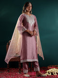 Varanga Women Mauve Zari & Gota Embroidered Kurta Paired With Tonal  Bottom And Dupatta