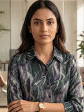 Green Coloured Slim Collar Long Sleeves Abstract Shirt