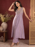 Lavender Zari Embroidered Yoke Panel Kurta Set