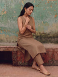 The Roasted Mocha Women's Kurta Set With Sequinned Floral Dupatta
