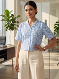 Blue Coloured Short Sleeves Shirt Collar Top