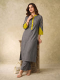 Grey Kurta Set With Vibrant Contrast Detailing