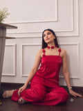 Fuchsia Square-Neck Top With Statement 3D Rose Paired With Farsi Salwar