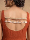Rust Orange Golden Polka L-Print Sleeveless Anarkali Set