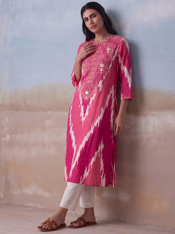 Ikat-Print A-Line Kurta Set